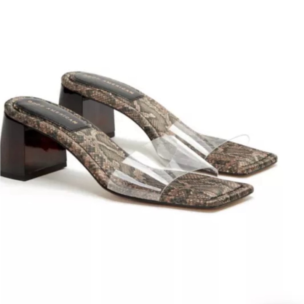 Good American Women's Snake Print Animal Print Black & Brown Heels Size 9